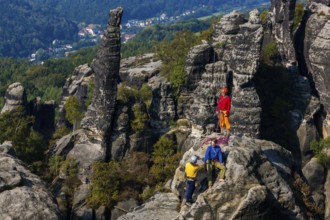 Climbers in the Schrammstein area in Saxon Switzerland