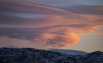 Lenticular clouds, Altocumulus lenticularis in winter in Norway