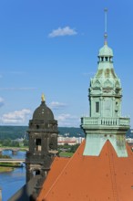 View from the Hausmannsturm to the Georgetor of the Residenzschloss and the tower of the Ständehaus