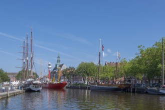 Ratsdelft with museum ships, Emden, East Frisia, Lower Saxony, Germany, Europe