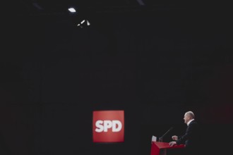 Olaf Scholz (SPD), Bundeskanzler, aufgenommen im Rahmen des Bundesparteitags der