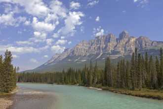 Castle Mountain and the Bow River, Banff National Park, Alberta, Rocky Mountains, Canada, North