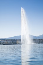 The Jet d'eau, the landmark in the Lake Geneva basin, Canton Geneva, Switzerland, Europe