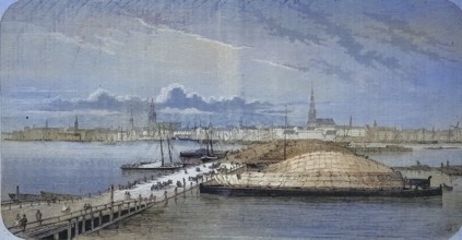 View of the city of Riga from the left bank of the Düna, 1869, today Latvia, Historic, digitally