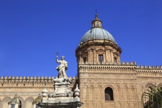 City of Palermo, the Cathedral Maria Santissima Assunta, in front of it the statue of Santa