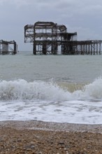 Ruin of the West Pier, destroyed by fire in 2003, Brighton, England, United Kingdom, Europe