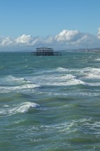 Ruin of the West Pier, destroyed by fire in 2003, Brighton, England, United Kingdom, Europe