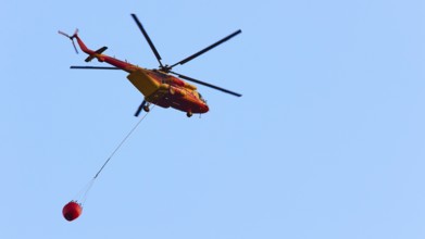 Helicopter, helicopter, firefighting helicopter, close, dynamic, blue sky, fire, Falassarna, West