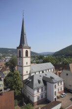 View from the Bayersturm on St. Michael Church in Lohr am Main, Lower Franconia, Franconia,