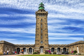 Cap Fréhel lighthouse with tourists, Emerald Coast, Brittany, France, Europe