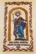 Commemorative plaque for Saint James at the church Iglesia de San Jaime y Santa Ana, Benidorm,