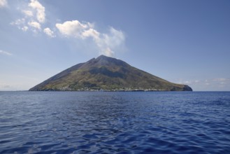 View of Stromboli Island with layered volcano Stromboli, Lipari Islands, Italy, Europe