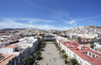 View from the tower of the Santa Ana Cathedral to the colourful houses of Las Palmas, in front the