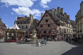 Half-timbered facades in the old town of Dijon, Côte dOr department, Bourgogne-Franche-Comté