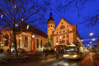 Durlach town hall, blue hour, blue hour, Karlsruhe, Baden-Württemberg, Germany, Europe