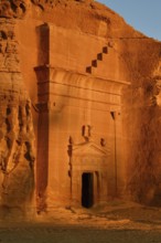 Nabataean tomb at Djabal Khraymat in first daylight, Hegra or Mada'in Salih, AlUla region, Medina