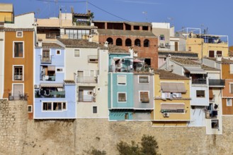 Colourful house facades, La Vila Joiosa, Villajoiosa, Costa Blanca, Valencian Country, Spain,