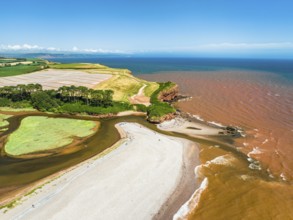 River Otter Estuary Nature Reserve from a drone, Budleigh Salterton Beach, Devon, England, United