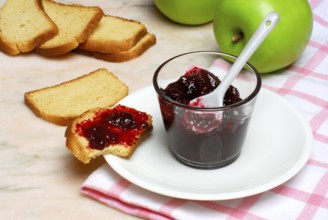 Breakfast, rusk with jam, sour cherry jam, jam, breakfast