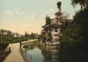 Titon Teuton Fountain of Beziers, Occitania, France, c. 1890, Historic, digitally enhanced