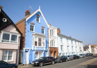 Attractive colourful bright historic buildings in Aldeburgh, Suffolk, England, United Kingdom,