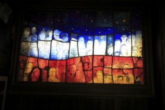 Stained glass artwork display inside J Grogan pub, South William Street, city of Dublin, Ireland,