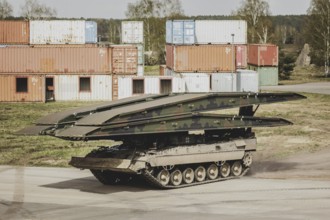 Leguan high-speed armoured bridge, photographed as part of a Bundeswehr exercise with armed forces