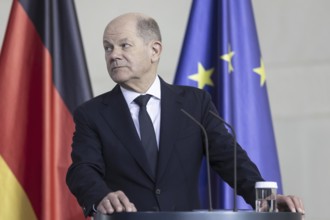 Olaf Scholz (SPD), Federal Chancellor, at a joint press conference with Irakli Kobakhidze, Prime