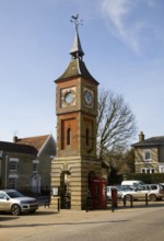 Victorian Clock tower 1864 in Market Place, Bildeston, Suffolk, England, United Kingdom, Europe