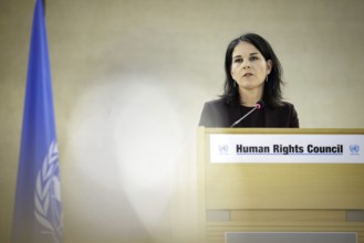 Annalena Bärbock, Federal Foreign Minister, delivers a speech at the 55th session of the UN Human