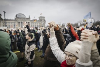 People hold hands at the large demonstration against the right in Berlin under the slogan We are