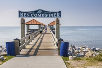 Ken Combs Fishing pier in Gulf of Mexico at Courthouse Road in Gulfport, Mississippi, USA, North