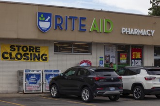 Harrison Twp., Michigan, Signs announce the closing of a Rite Aid drugstore. After filing for