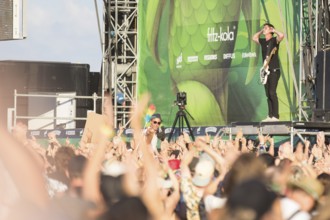 Yonas Farag, bassist from the band Montreal on the Green Stage at the Highfield Festival on Friday,