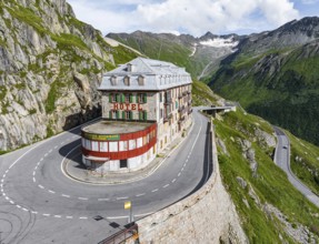 Hotel Belvédère on the Furka, the most famous pass hotel in the world. The building is closed and