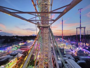 View from the Ferris wheel at the Cranger Kirmes in the evening, Herne, Ruhr area, North