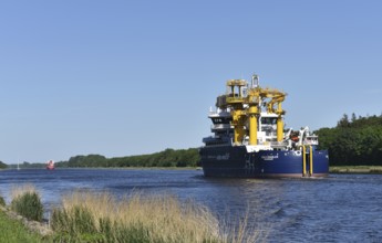 Offshore workboat Goelo Enabler travelling through the Kiel Canal, Kiel Canal, NOK,