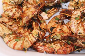 Grilled black tiger prawns