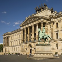 Palace, classicist three-winged complex with quadriga and equestrian statue of Duke Friedrich