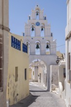 Bell tower in the traditional village of Megalochori, Santorini, Cyclades, Greece, Europe