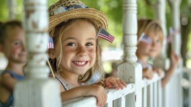 Cute children celebrating the american holiday with friends and family at the park. generatvie AI,