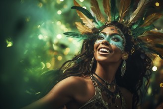 Captivating image capturing the essence of the Rio Carnival, showcasing a dancer adorned in an