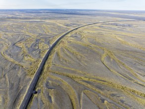 Top down view of the ringroad no. 1, crossing the Skeidararsandur, a flood plain created by glacial