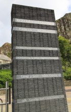 Artwork monument to slate industry heritage in Blaenau Ffestiniog, Gwynedd, north Wales, UK