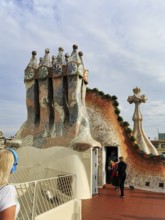 Artistically designed fireplaces, mosaics, viewing platform, roof terrace, Casa Batllo, Barcelona,