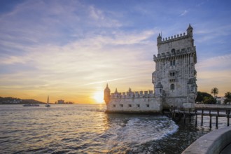 Belem Tower or Tower of St Vincent, famous tourist landmark of Lisboa and tourism attraction, on