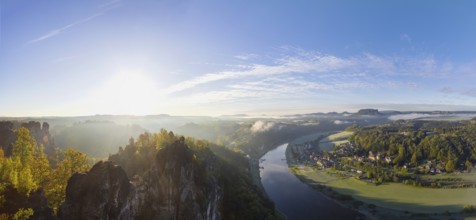 Sunrise in Saxon Switzerland, Rathen, Saxony, Germany, Europe