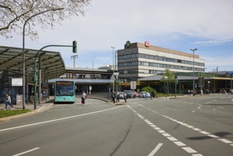 Bus station and rear of the main railway station in Essen, independent city, North