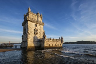 Belem Tower or Tower of St Vincent, famous tourist landmark of Lisboa and tourism attraction, on