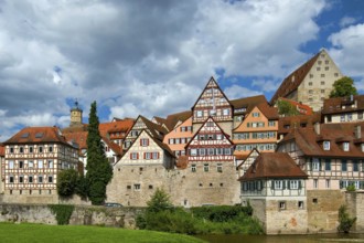 Europe, Germany, Baden-Württemberg, Schwäbisch Hall, an der Kocher, View from Unterwöhrd to the old